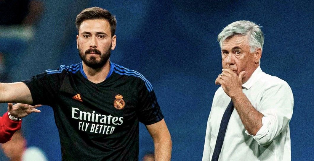 Davide y Carlo Ancelotti, durante un partido del Real Madrid.