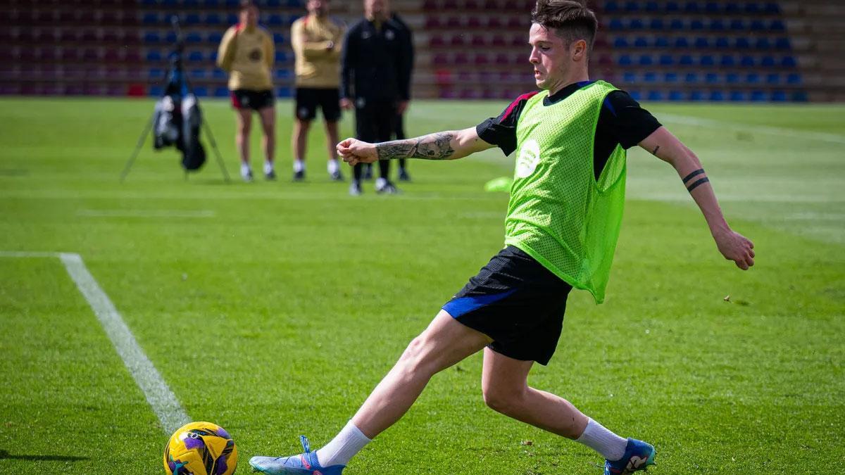 Rubén López, este lunes en la sesión del primer equipo del FC Barcelona