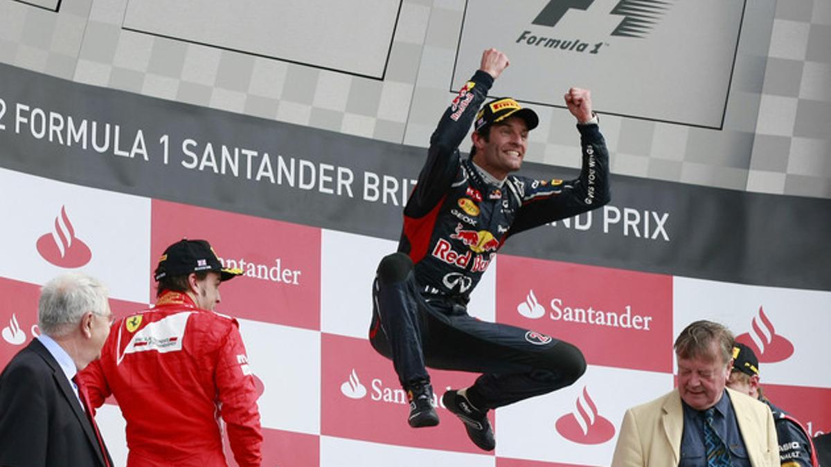 Mark Webber celebra su victoria en Silverstone