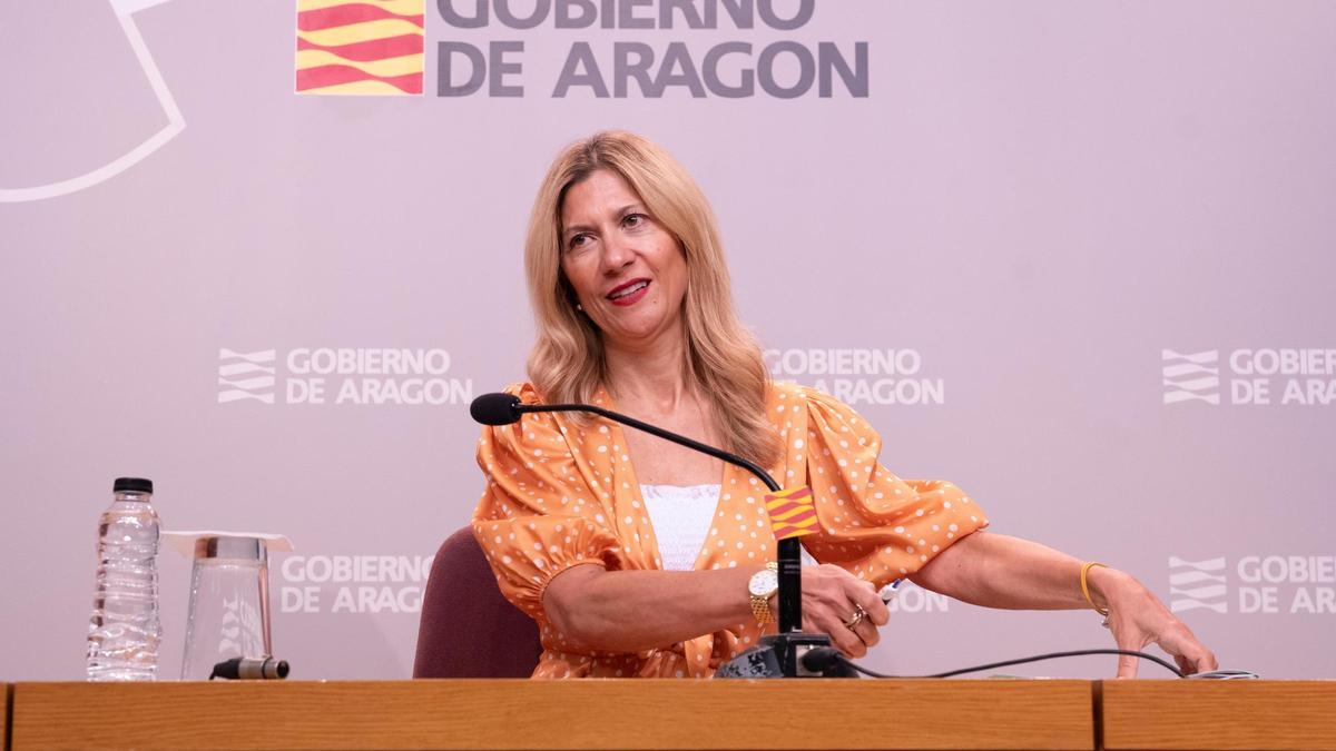 La vicepresidenta del Gobierno de Aragón, Mar Vaquero, en la rueda de prensa del Consejo de Gobierno.