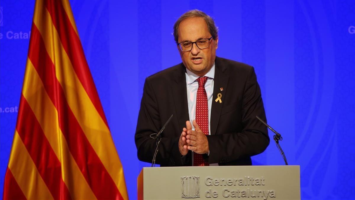 El president Quim Torra durante la rueda de prensa.