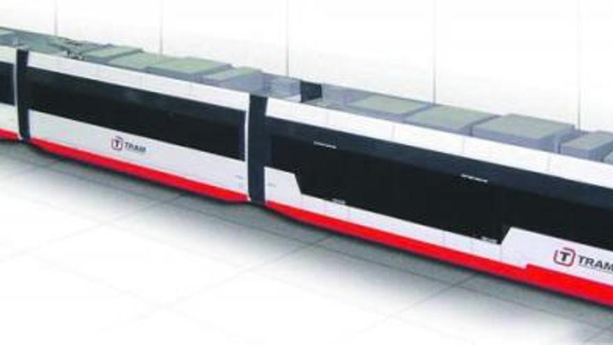 Arriba, un prototipo de cabeza motora similar al que rodará por las vías avilesinas. Abajo, una unidad de «tren-tran» compuesta por tres vagones.