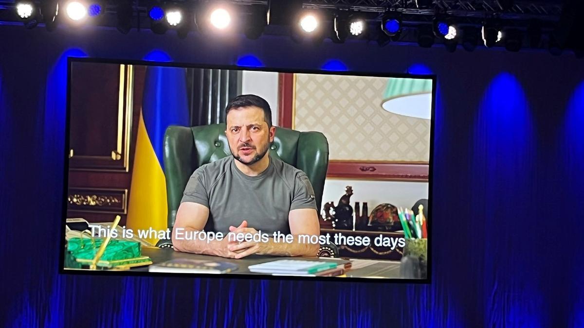 Volodímir Zelenski, durante la intervención virtual en la Feria del Libro de Fráncfort.