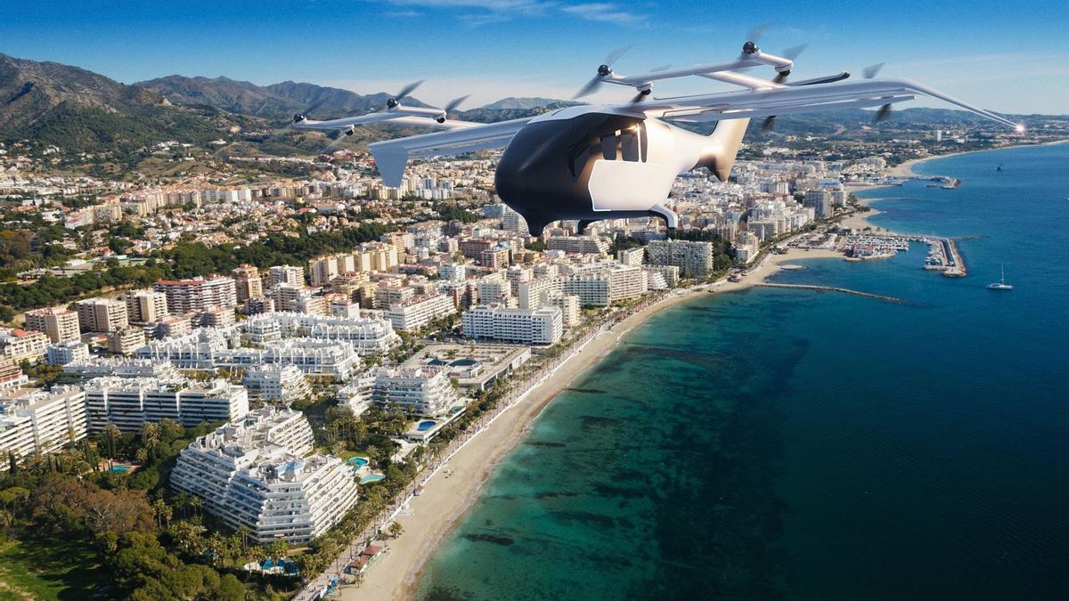 Imagen virtual de uno de los aerotaxis que sobrevolarán Málaga a partir de 2030.