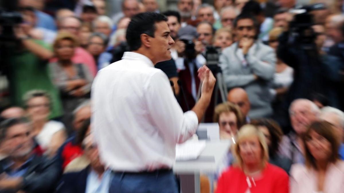 Pedro Sánchez, durante un mitin el pasado jueves en Bilbao.