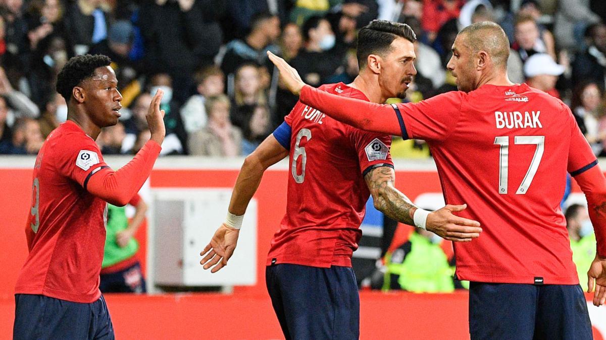 Los jugadores del Lille en la celebración del gol ante el Marsella