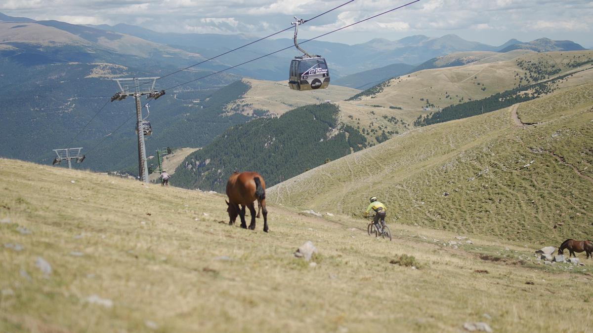 Un ciclista baixant per les pistes de l’estació d’esquí de La Molina