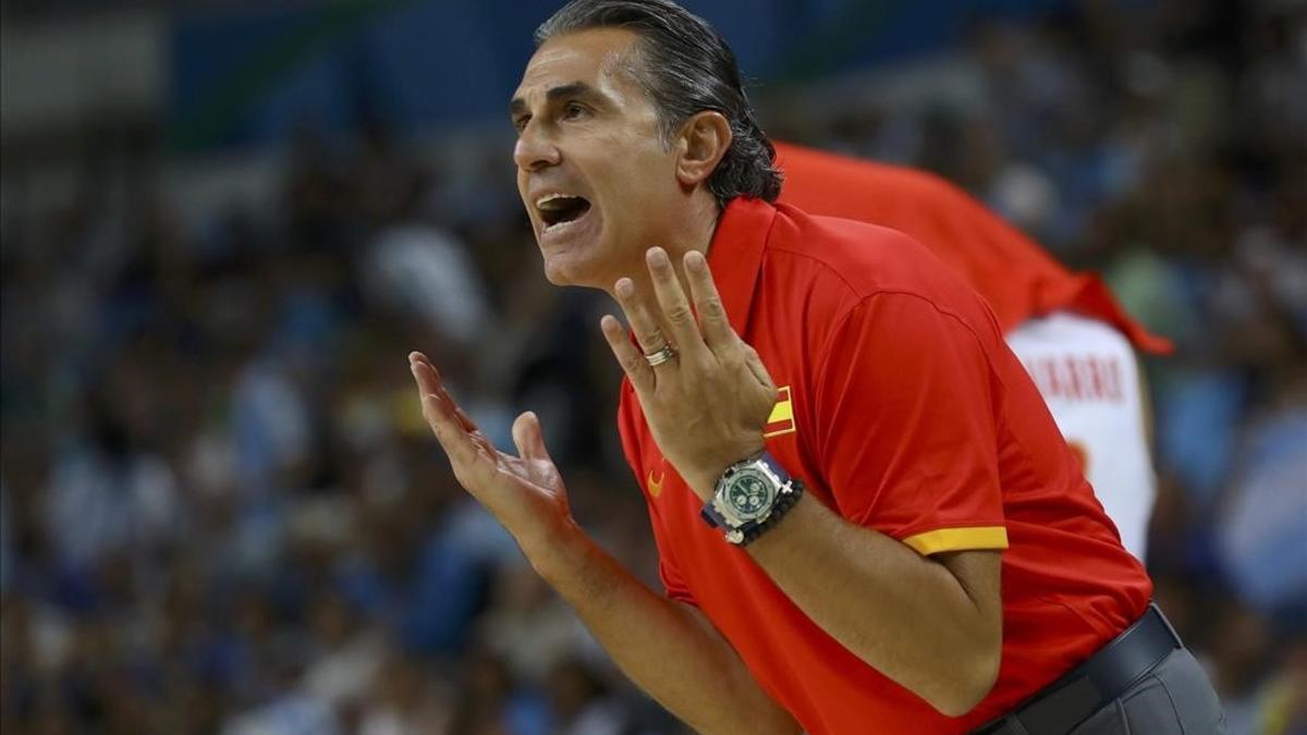 Sergio Scariolo, seleccionador español, en un momento del partido ante Argentina