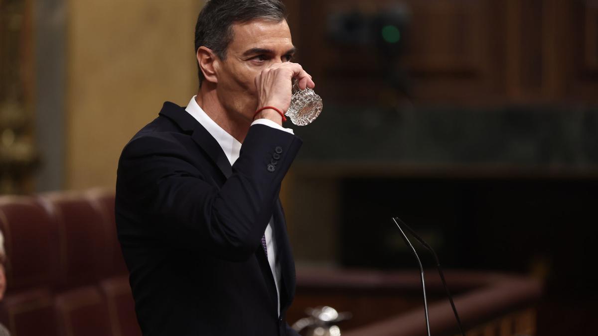 El presidente del Gobierno, Pedro Sánchez, durante su comparecencia en el Congreso este miércoles.