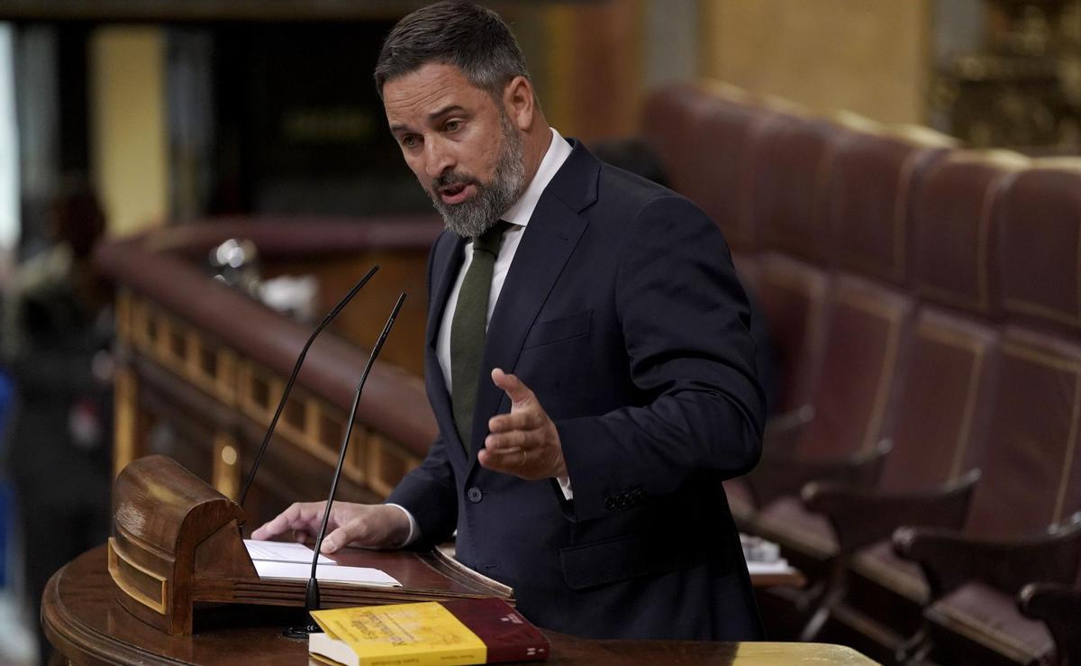 Santiago Abascal durante su intervención en el debate de la moción de censura.