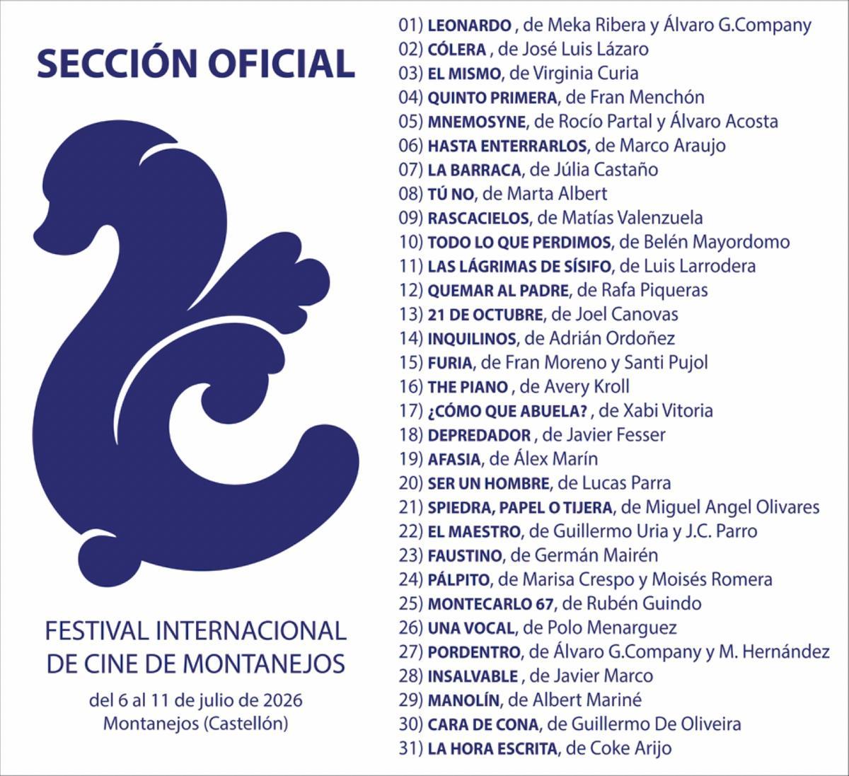 Los títulos que optan a la Sección Oficial de la primera edición del Montanejos Film Fest.