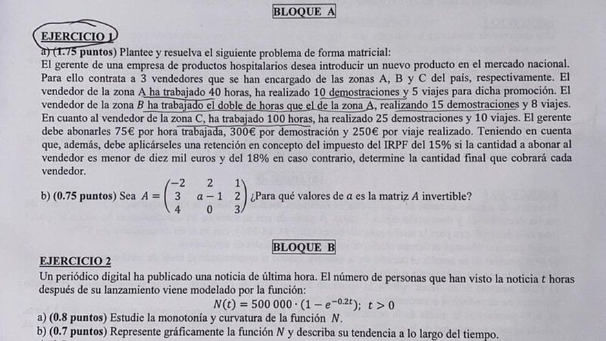 Inician una recogida de firmas para impugnar el examen de Matemáticas Aplicadas a las Ciencias Sociales II de la PAU en Andalucía
