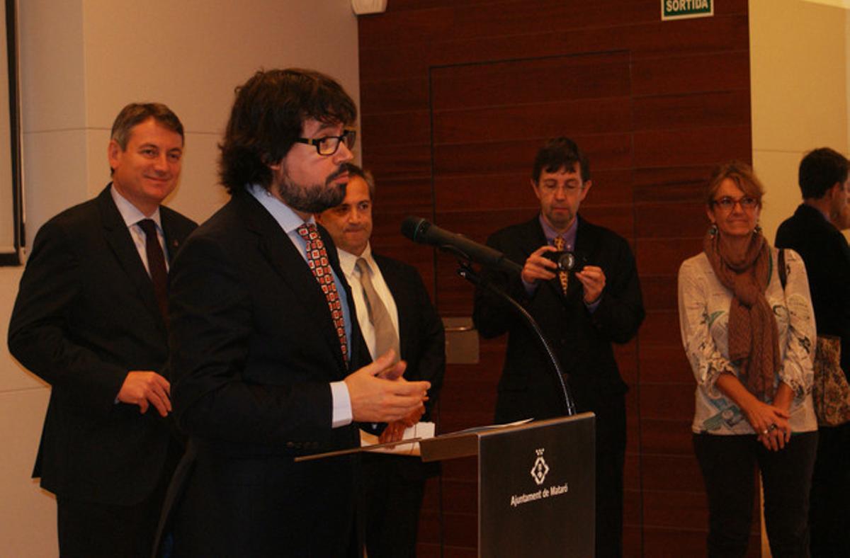 El secretari de Mobilitat de la Generalitat, Ricard Font, durant la seva intervenció en l’acte de reconeixement a Miquel Biada a Mataró.