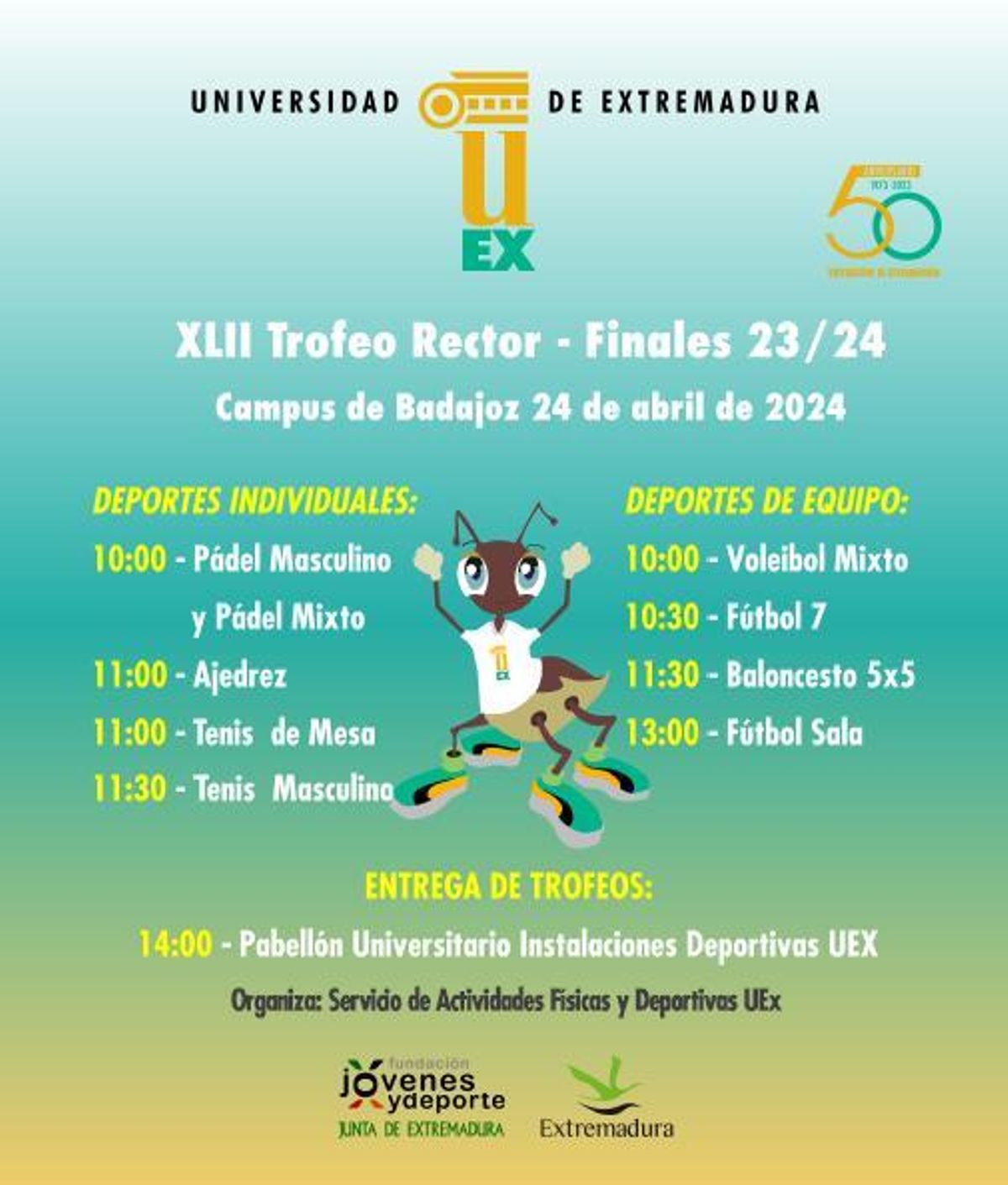 Horarios de las finales del Trofeo Rector 2023-2024.