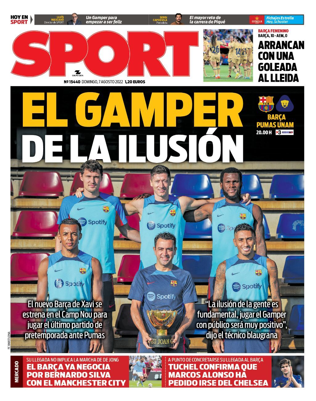 Esta es la portada de SPORT del domingo 7 de agosto de 2022