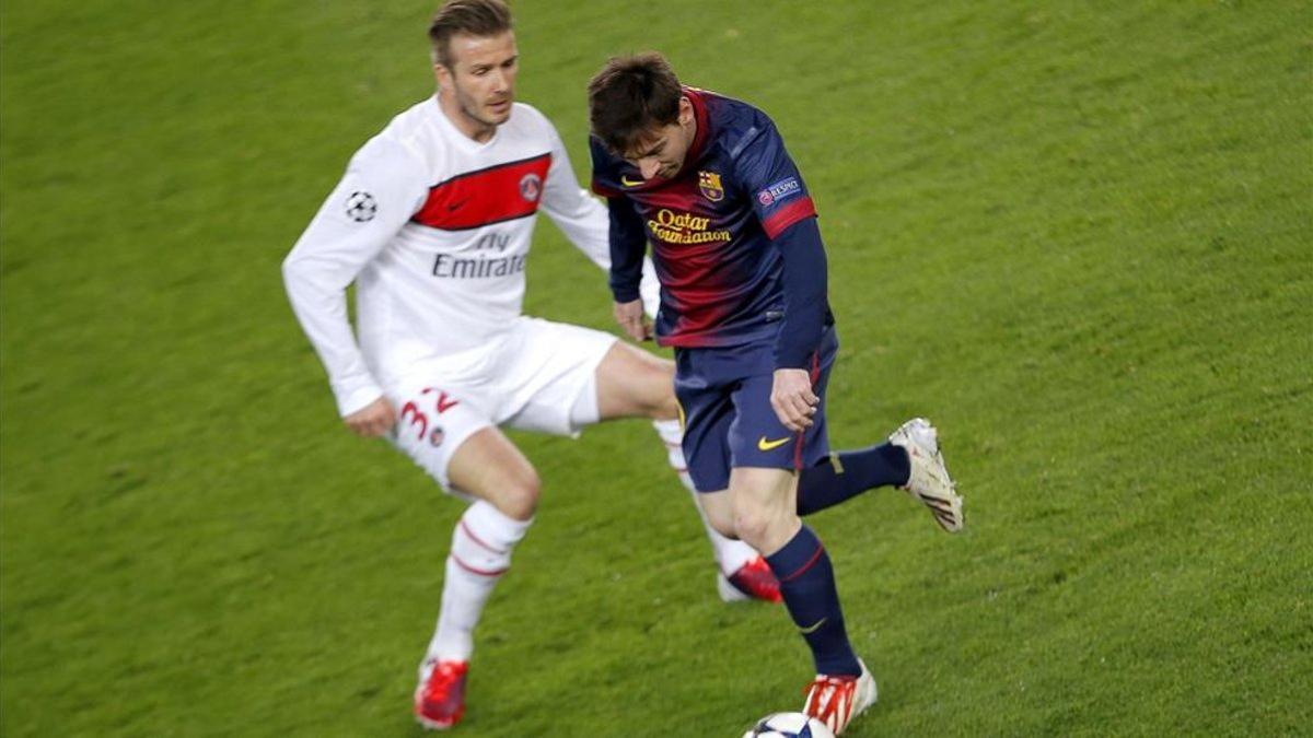 Beckham defiende ante Messi en la vuelta de cuartos de la Champions 12/13