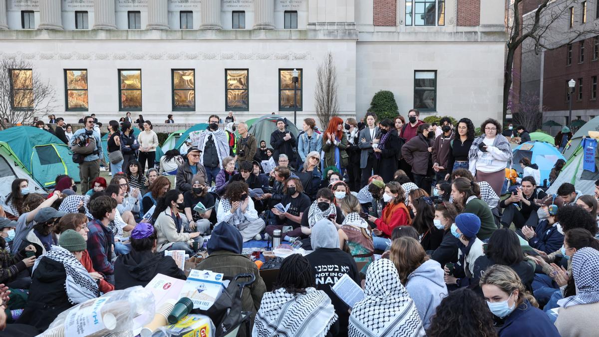 Manifestación de estudiantes en favor de Gaza en la universidad de Columbia, en Nueva York.