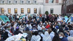 Manifestación de estudiantes en favor de Gaza en la universidad de Columbia, en Nueva York.
