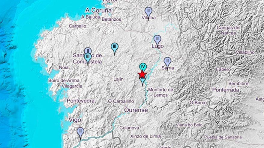 Mapa en el que se ha notado el terremoto en Galicia // IGN