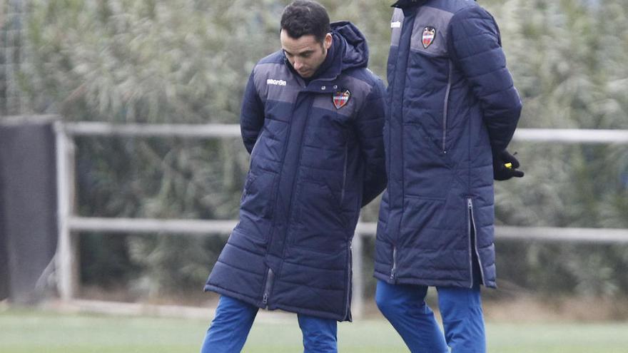 Muñiz, hoy en el entrenamiento del Levante UD.