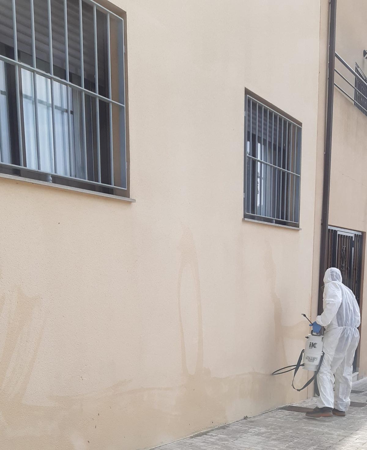 Un operario durante la fumigación realizada el viernes en Massalavés.