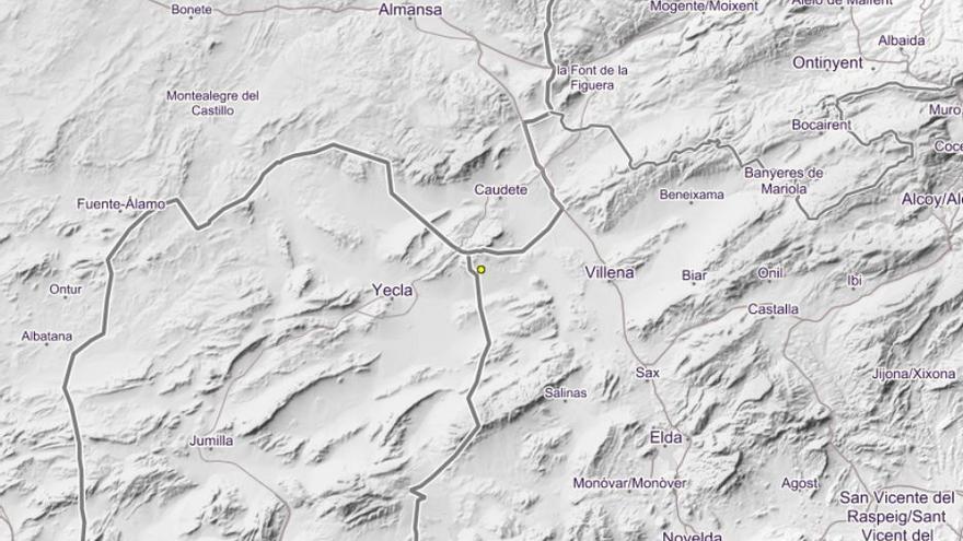 El punto amarillo del mapa sitúa el epicentro del terremoto.