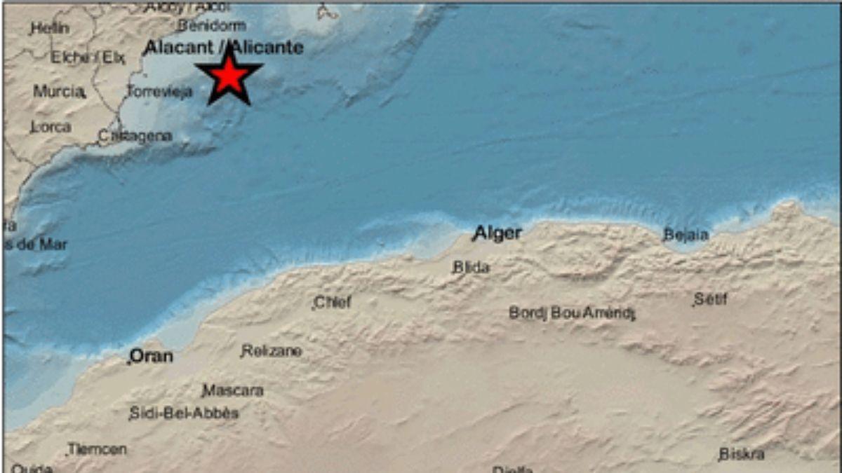 Epicentro del terremoto registrado esta mañana frente a la costa de Alicante
