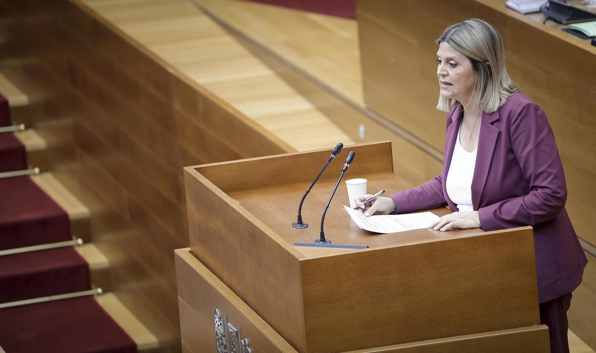 La consellera de Educación, Carmen Ortí, interviene en las Corts, este jueves.