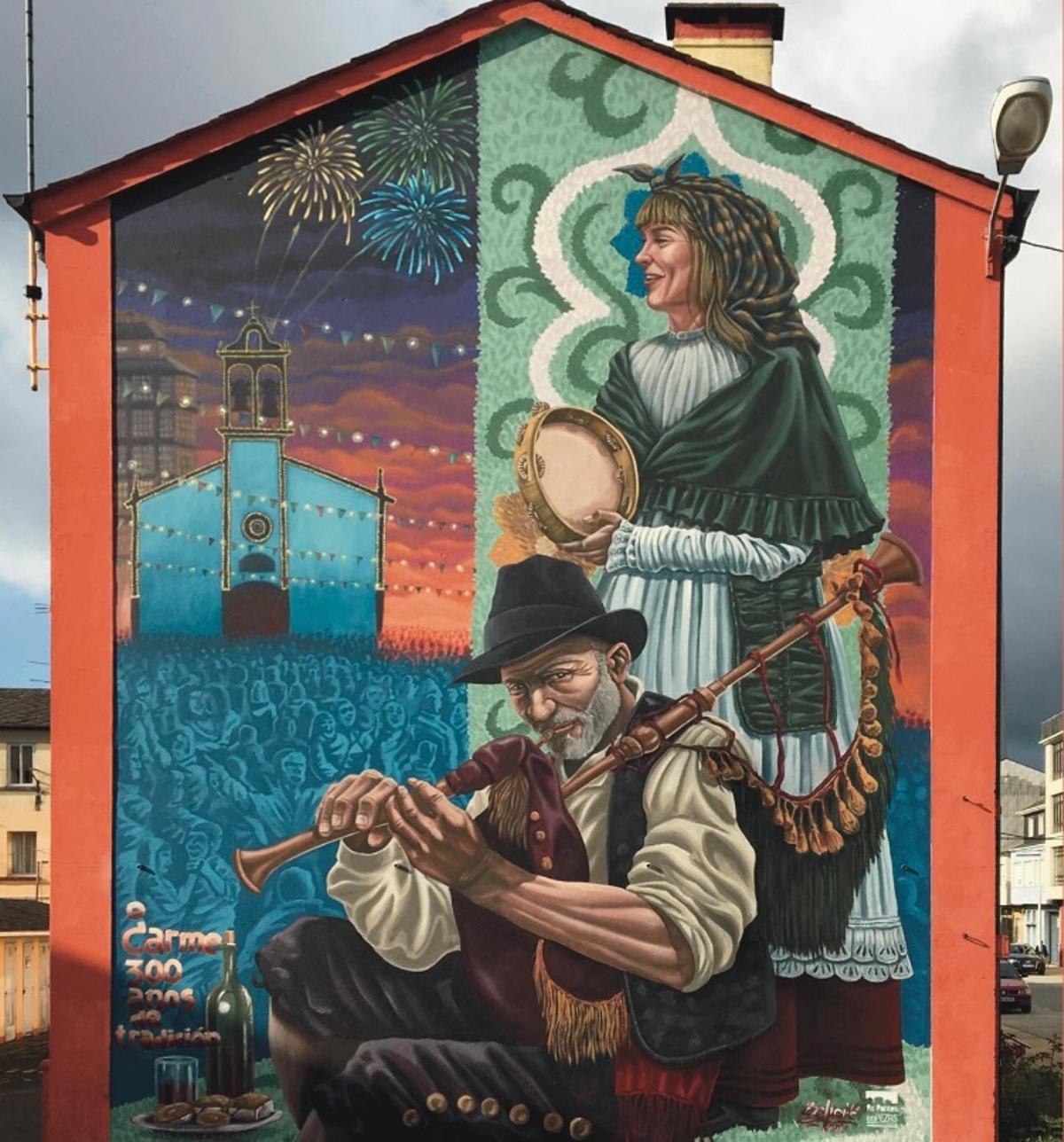 Mural "Festas do Carme", firmado por Deliorc.