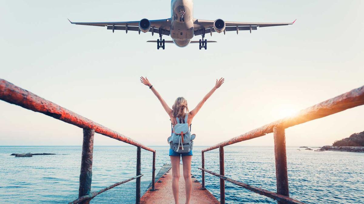 avion, chica