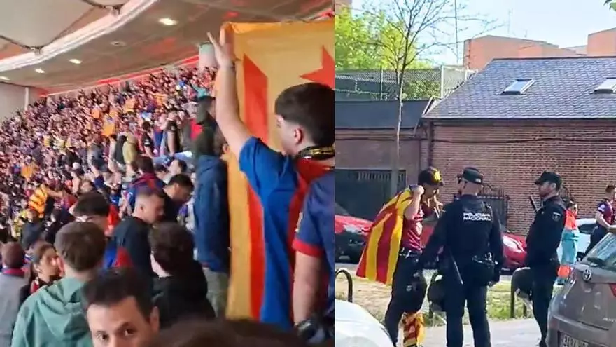 Requisan de nuevo esteladas a aficionados del Barça en el Metropolitano