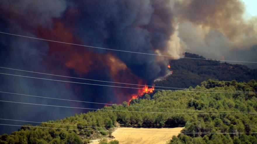 Els Bombers de la Generalitat treballen a un foc forestal al Pont de Vilomara i Rocafort