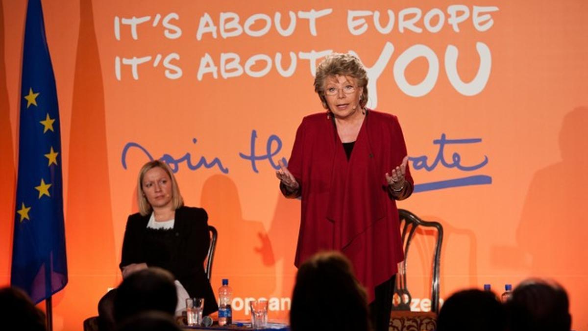 Viviane Reding, vicepresidenta de la Comisión Europea, durante la presentación del Año Europeo de los Ciudadanos 2013