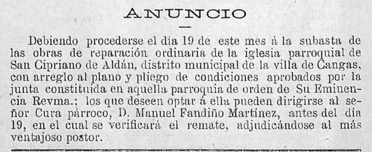 A nova igrexa de Aldán e a caída do campanario