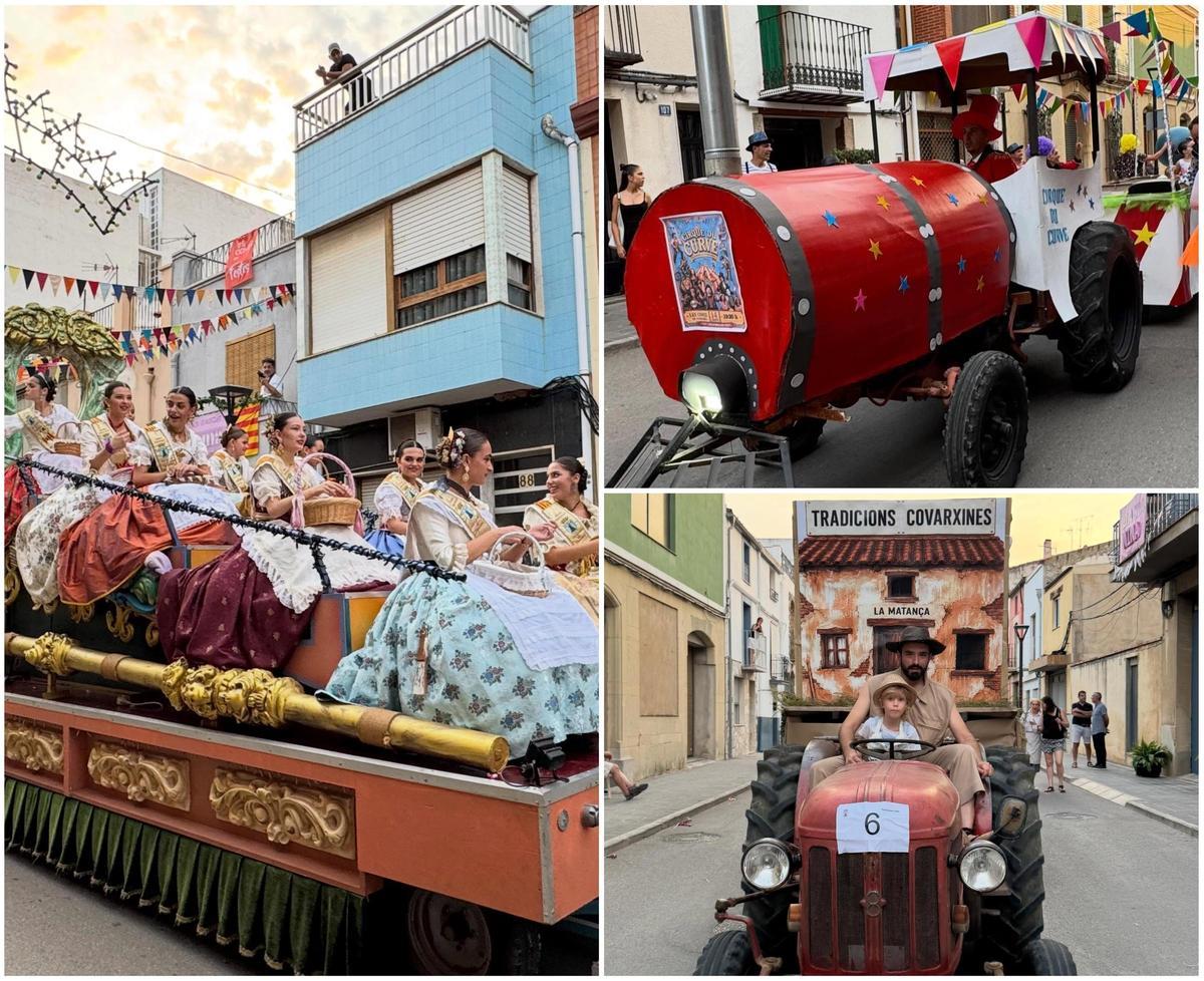 Algunas de las carrozas que participarion en el concurso el primer día de las fiestas de agosto 2026