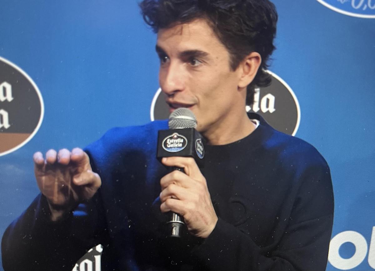 Marc Márquez, hoy. durante la conferencia de prensa, en Madrid, de Estrella Galicia.