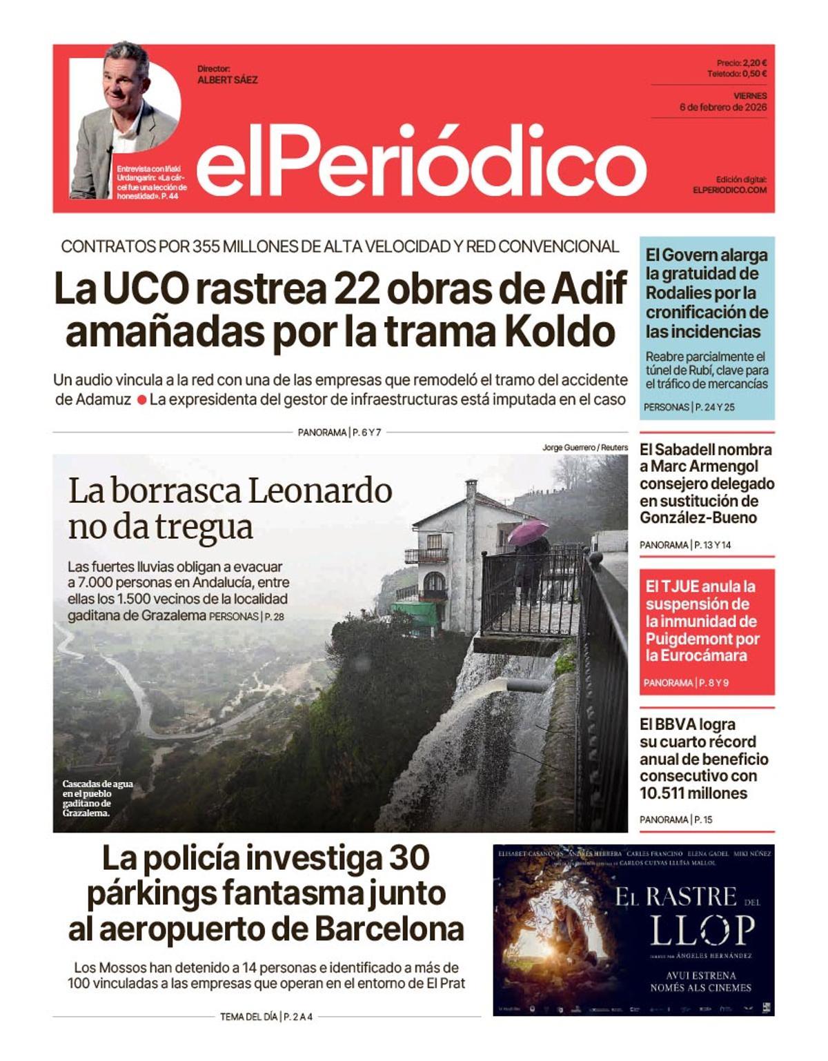 La portada de EL PERIÓDICO del 6 de febrero de 2026