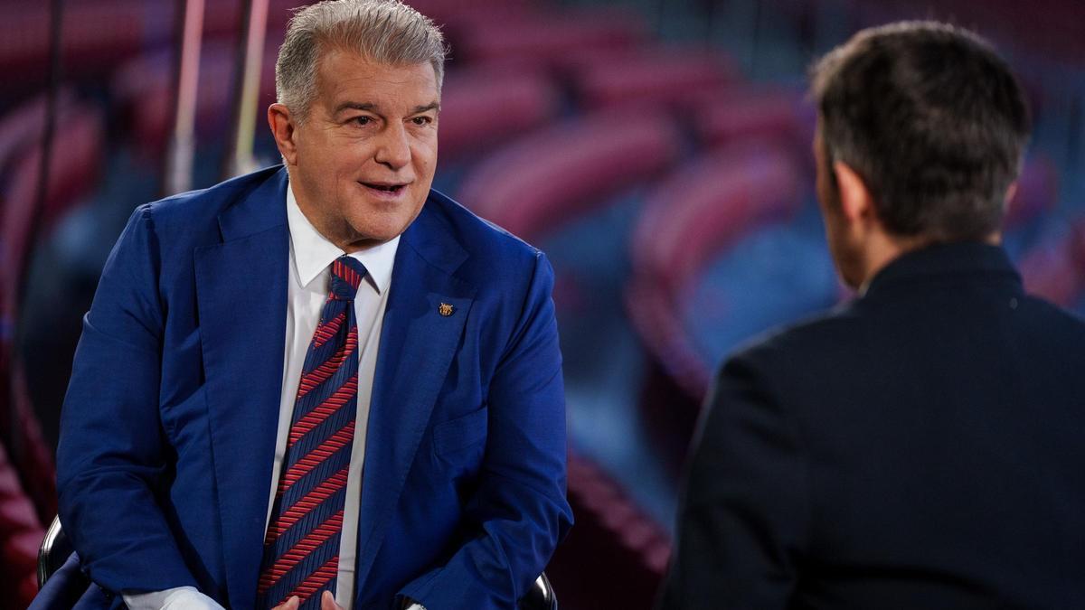 Joan Laporta, durante su entrevista efectuada en el Camp Nou.