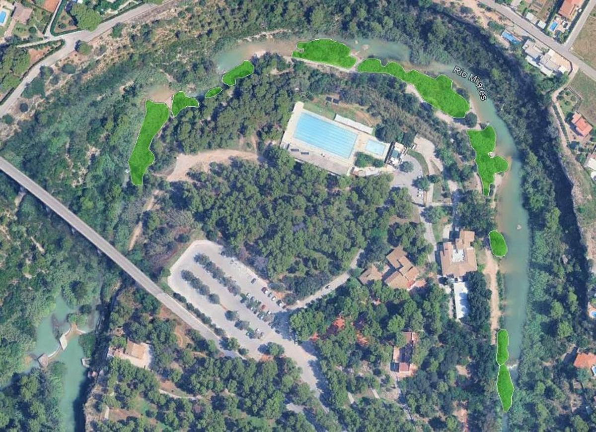 En verd, zona d'actuació dels treballs a la ribera del Millars.