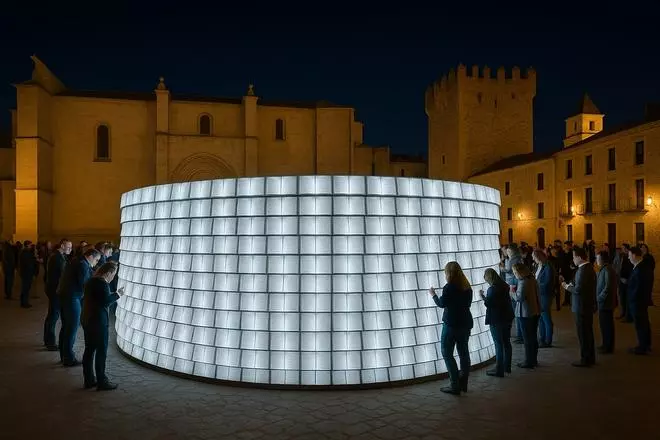 Un carrusel efímero, luminoso e interactivo de hojas en blanco en el casco antiguo para impulsar la candidatura de Cáceres 2031