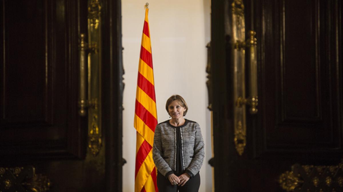 Carme Forcadell després de l’entrevista al Parlament.