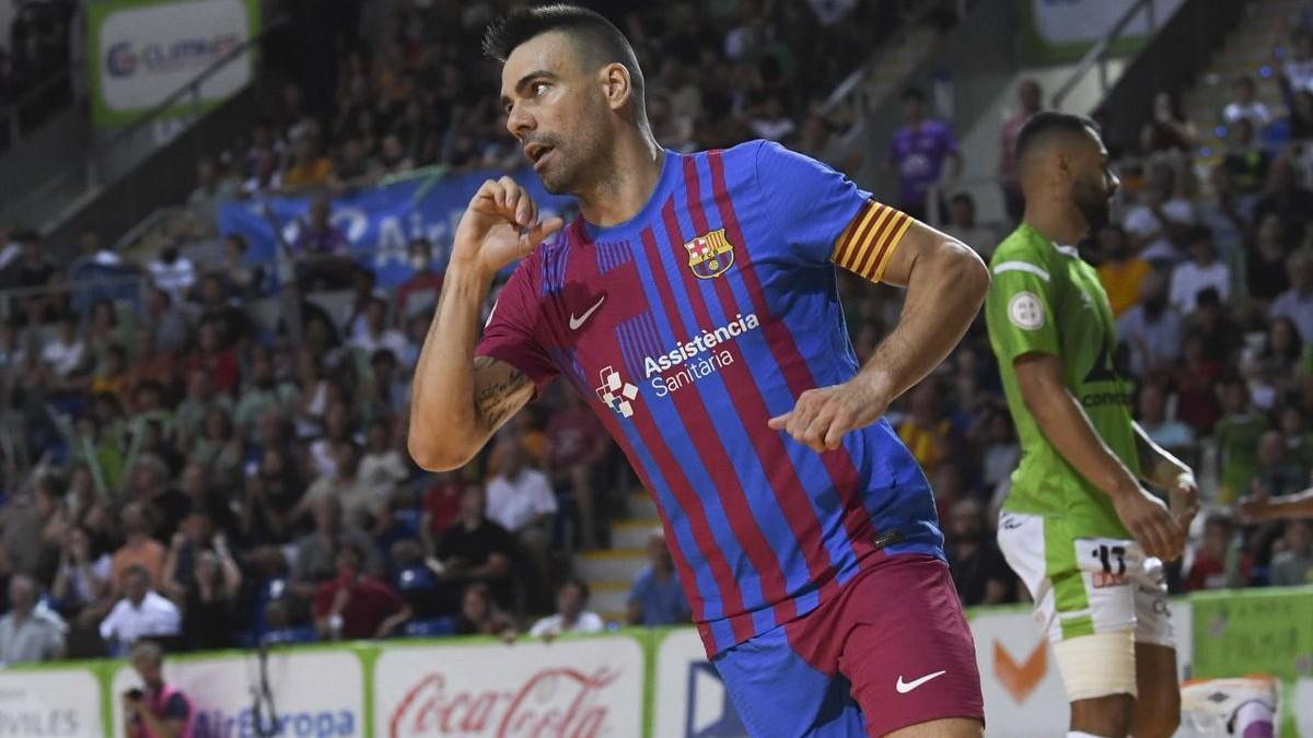 Lozano celebra su segundo gol al Palma Futsal en Son Moix.