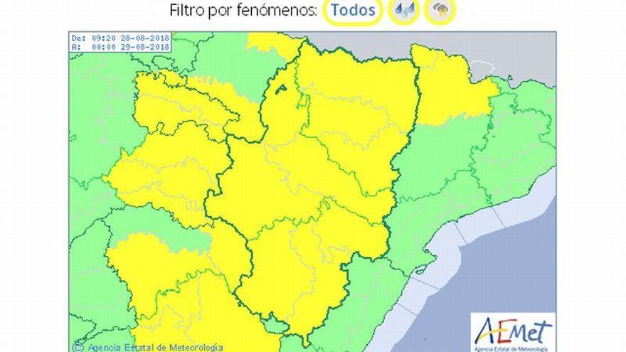 Alerta amarilla por lluvias y tormentas hoy en varias zonas de Aragón