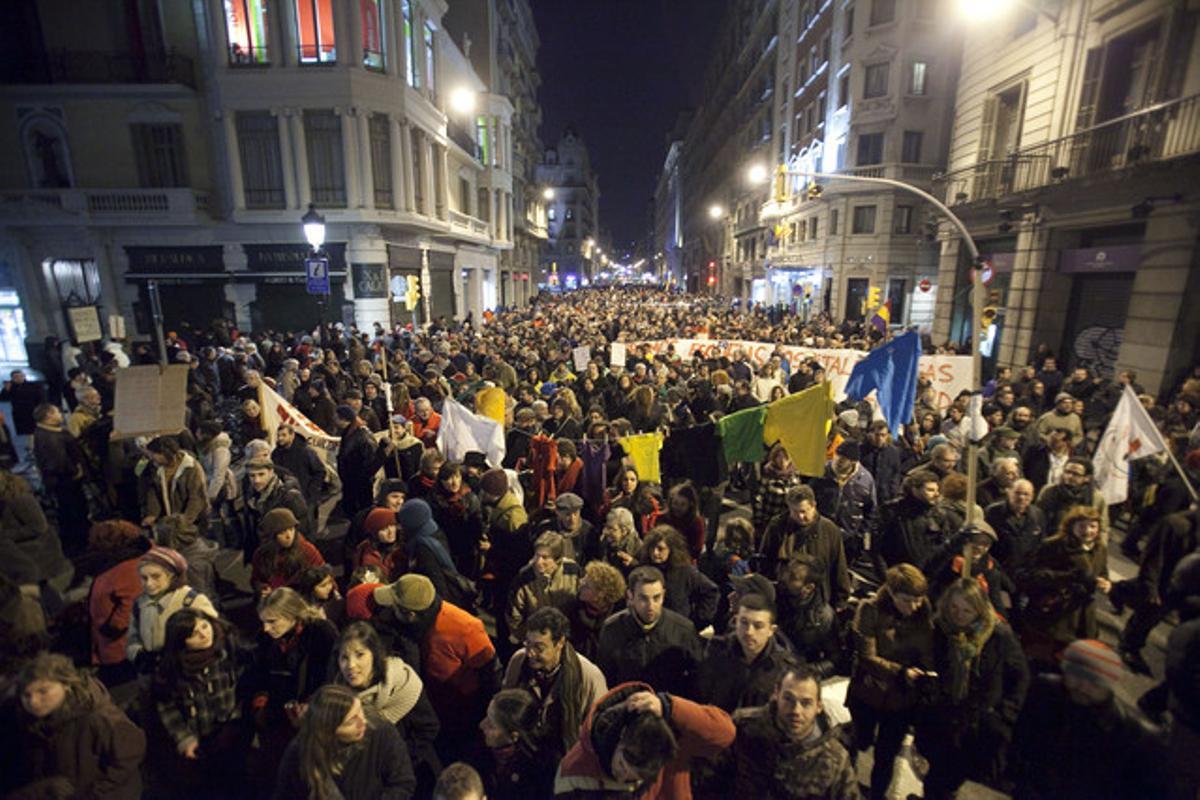 Manifestació celebrada a Barcelona, el 23 de febrer.
