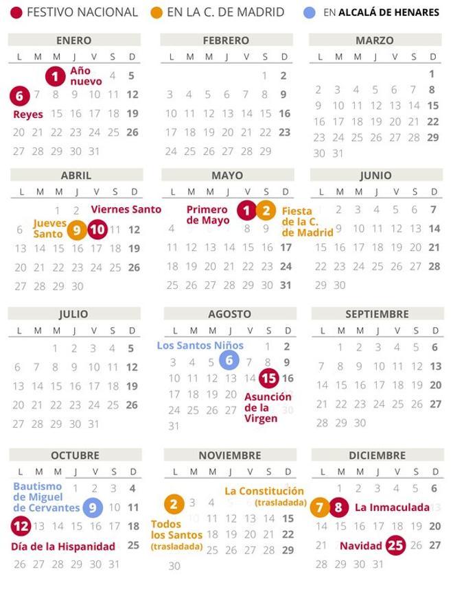 Calendario laboral de Alcalá de Henares del 2020 (con todos los festivos)