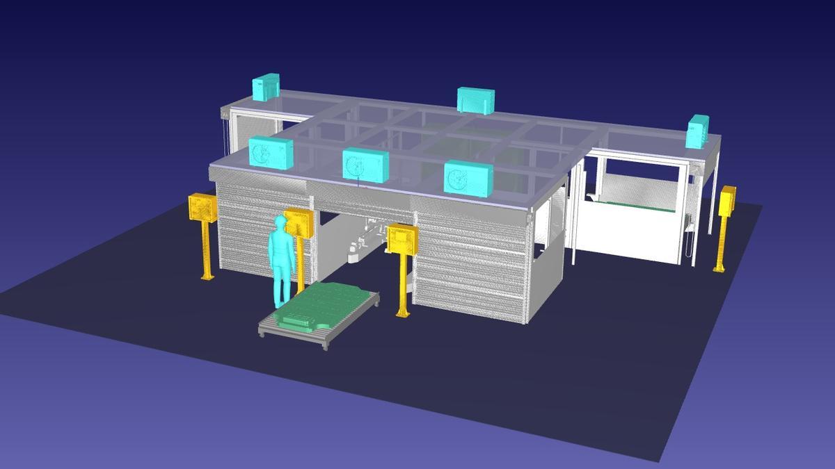 Representación 3D de una zona donde realizar ensayos eléctricos para evaluar el estado de las baterías.