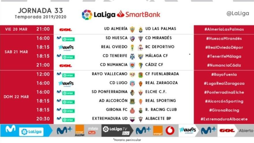 Horarios de la jornada 33 de Segunda División