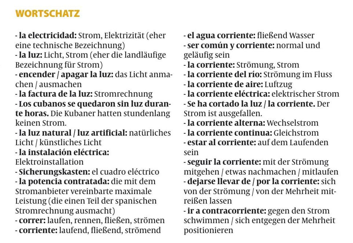 Der Wortschatz zum Thema.