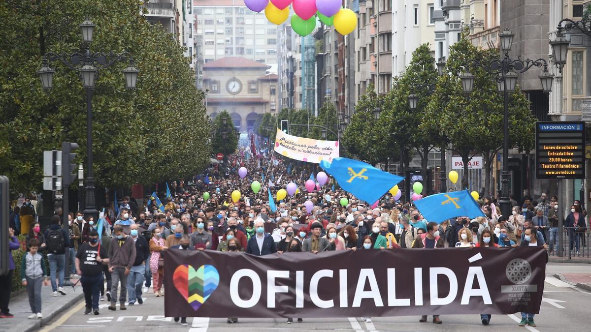 Los partidarios de la cooficialidad del asturiano se manifiestan en Oviedo