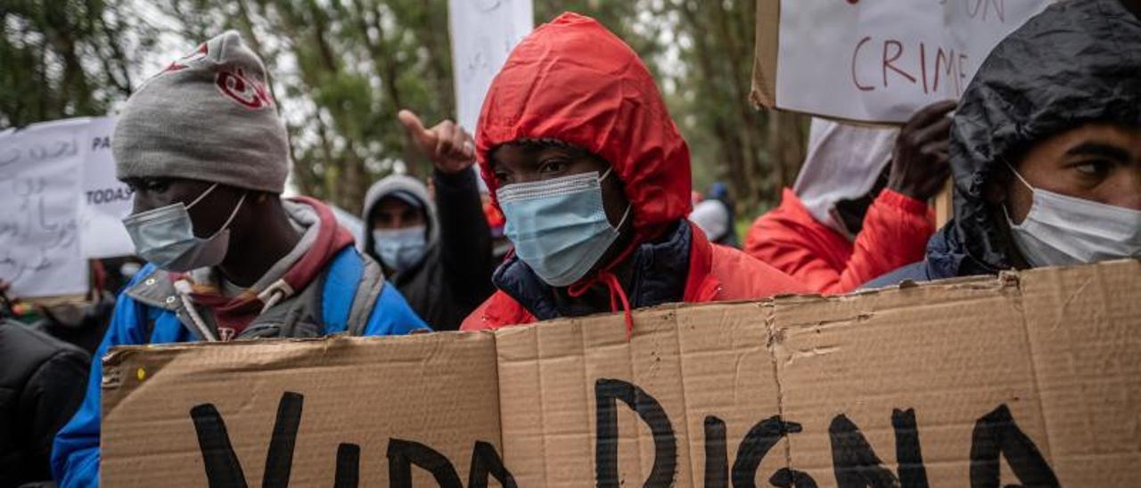 Migrantes durante una protesta, en una imagen de archivo.